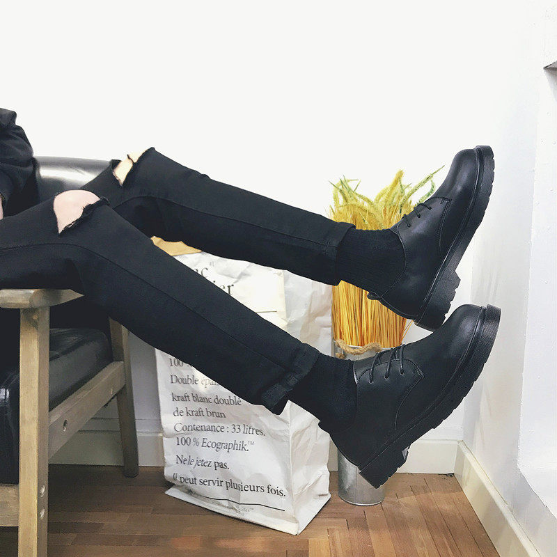 Ulzzang small leather shoes men and Korean edition of round head increase Martin shoes and English big shoes Harbor Harbor Tide shoes