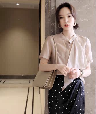 Special clearance sale: Flowing lapel Tencel shirt, light and elegant lapel milk tea-colored short-sleeved shirt for women, thin style