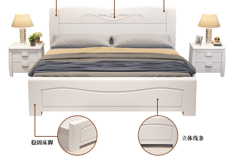 sồi trắng giường gỗ 1,8 m thạc sĩ đôi phòng ngủ tối giản hiện đại 1,5m Trung Quốc hộp cao khung giường hôn nhân lưu trữ - Giường giường tầng bella cầu trượt