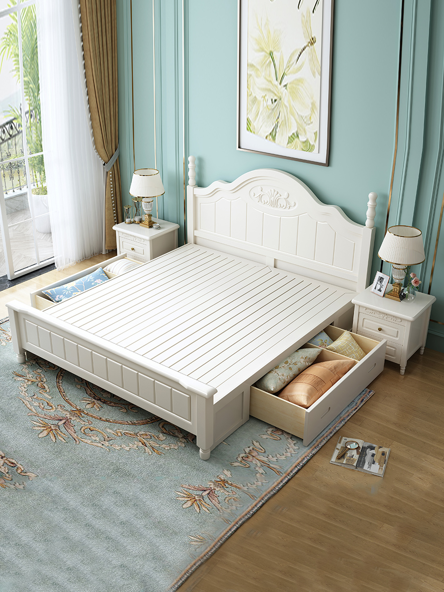American full solid wood bed 1 8 meters single double master bedroom White 1 5 Light luxury modern simple Korean pastoral princess bed