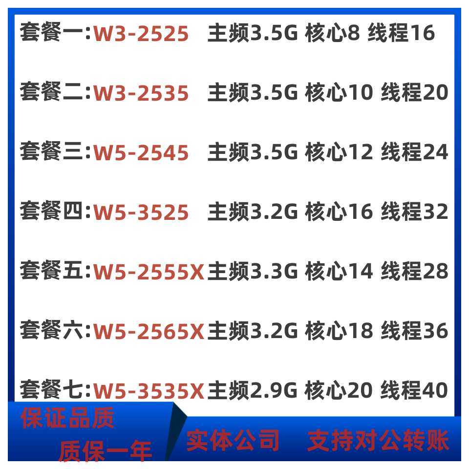 Intel W3-2525/2535/W5-2545/3525/ W5-2555X/2565X/3535X Cpu