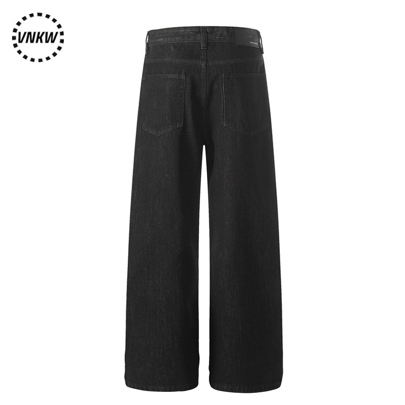 American Retro Single-Breasted Red-Edged Raw Denim Workwear Jeans for Men and Women, Loose Wide-Leg Versatile Straight Long Pants