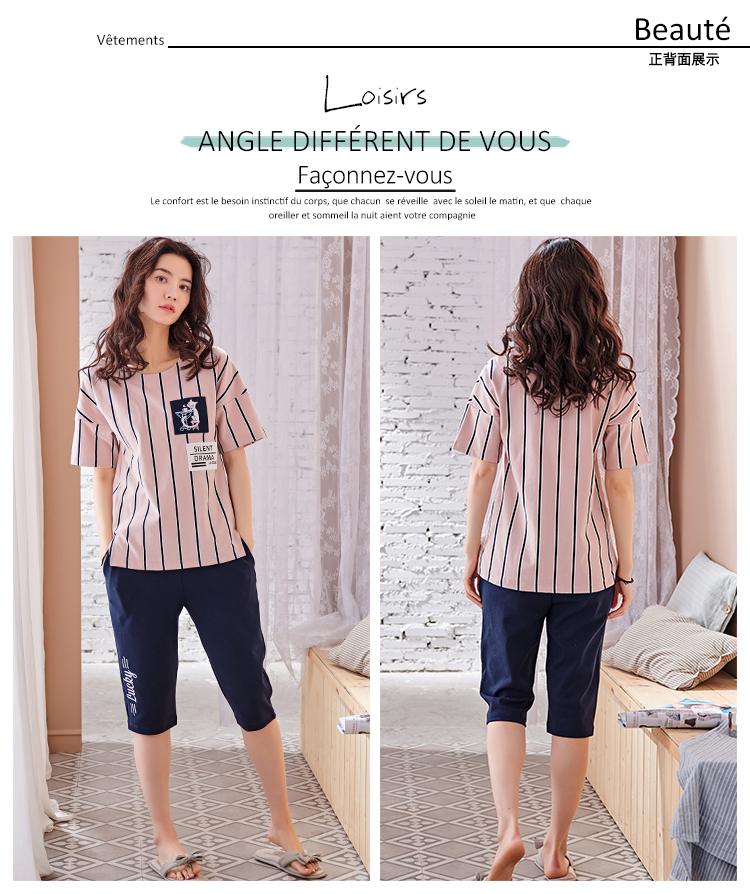 Bộ đồ ngủ nữ mùa hè cotton ngắn tay cắt quần phiên bản Hàn Quốc của phim hoạt hình cotton mùa hè mỏng phần phù hợp với dịch vụ nhà nữ pijama lụa