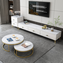 Light luxury post-modern Internet celebrity large and small round coffee table rock plate simple creative gold-plated frame black TV cabinet side cabinet