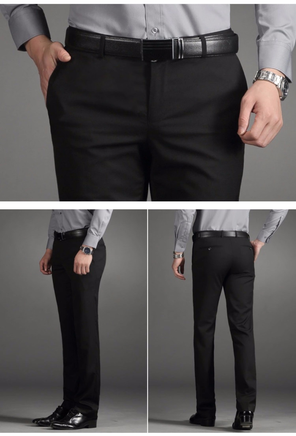 Quần nam thẳng Slim kinh doanh bình thường phù hợp với quần phù hợp với quần nam màu đen chuyên nghiệp làm việc phù hợp với quần lỏng quần tây xám