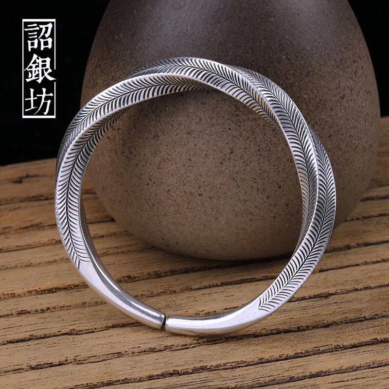 Viking Bracelet 999 Pure Silver, Fully Hand-Engraved Mobius Bracelet, Solid Full-Carved Vintage Silver Bracelet for Women and Men