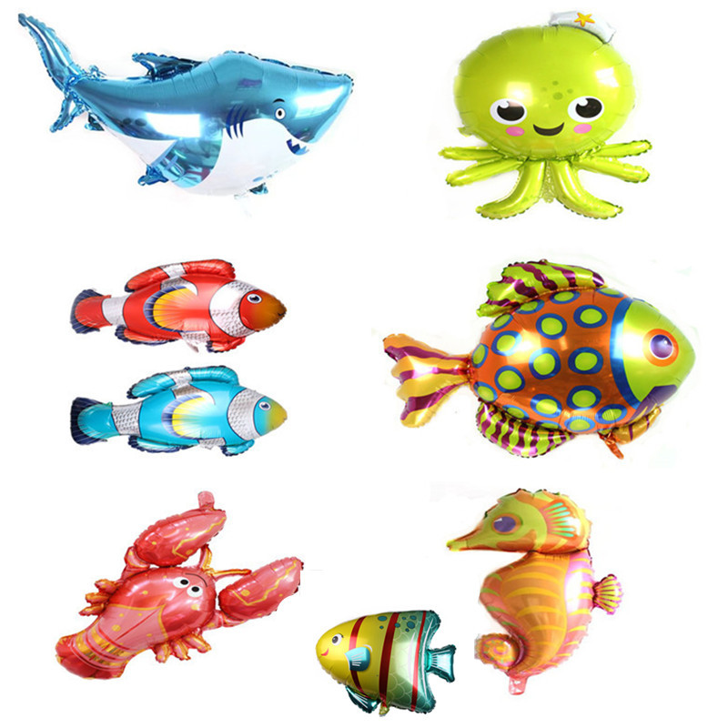 Large Size Marine Animal Balloon Aluminum Film Octopus Seahorse Inflatable Toy Great White Shark Seaside Party Decorated Helium