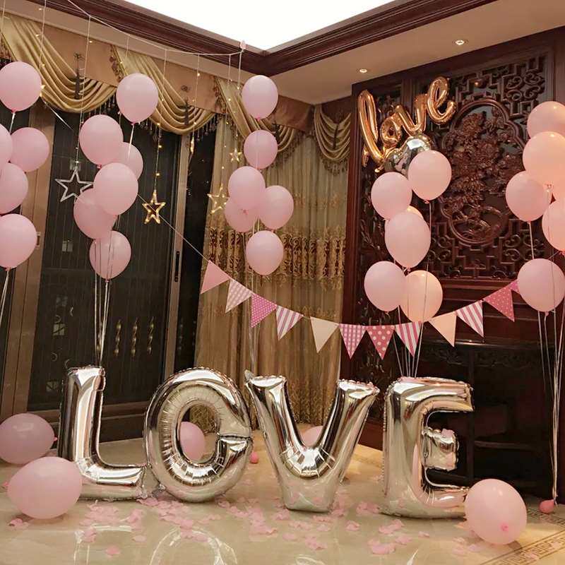 32 inch gold silver LOVE set wedding celebration room set decorated with large letter aluminum film champagne balloons