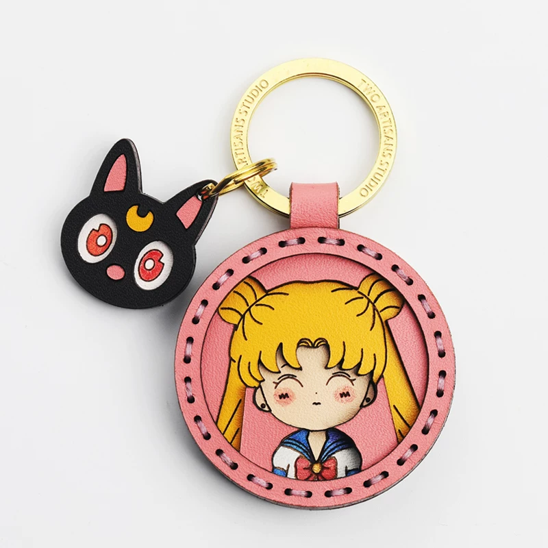 Keychain, bag handmade, Sailor Moon, genuine leather