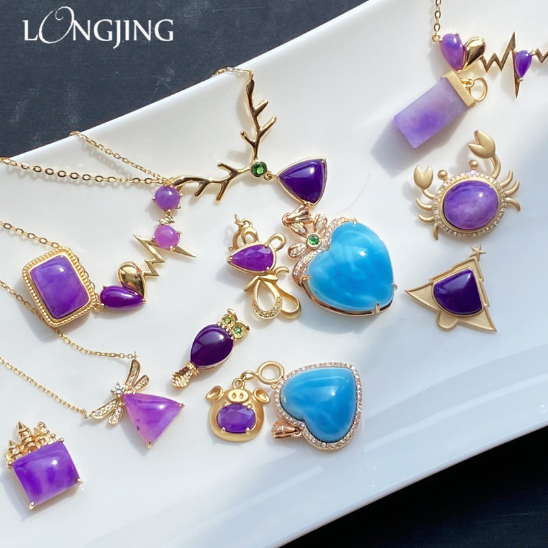 LONG LIFE 18 K gold set with cherry bracelet purple jewelry purple jewelry