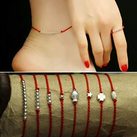 925 bạc sợi dây màu đỏ vòng chân handmade vài nữ sinh năm nam nam loạt năm phong cách cổ xưa bạc Hàn Quốc phiên bản của sinh viên đơn giản lắc chân nữ vàng đẹp