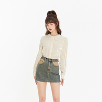 Double collar design bead embroidered collar muscular sense shirt