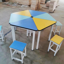 Hexagonal table Hexagonal computer desk school reading training table special-shaped trapezoidal table color table student desk experimental table