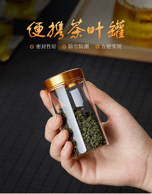 Bình trà thủy tinh di động lọ kín nhỏ trà bình có nắp thơm trà hộ gia đình nhà bếp thực phẩm hạt lưu trữ bình hũ đựng trà bằng sứ hũ sứ đựng trà