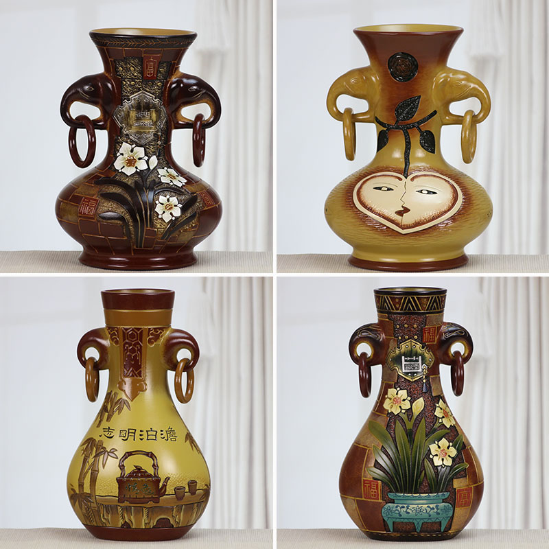 The Big well as ears ceramic vase decoration sitting room of Chinese style household furnishing articles rich ancient frame hand - made crafts and gifts