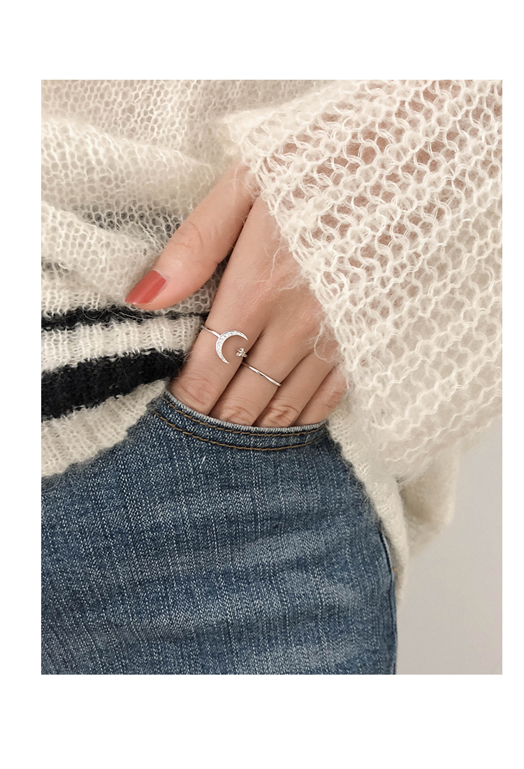 Trang sức Taimei Hàn Quốc Cá tính Nhật Bản và Hàn Quốc Dòng sinh viên Moon Star Zircon Nhẫn kết hợp Chỉ số nhẫn ngón tay nhẫn chrome heart