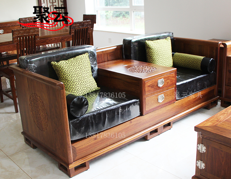 Mới Hedgekey phong cách Trung Hoa sofa sofa gỗ hồng Su Su hoa tốt trăng tròn gỗ hồng mộc nội thất phòng khách - Bộ đồ nội thất kệ tivi đẹp