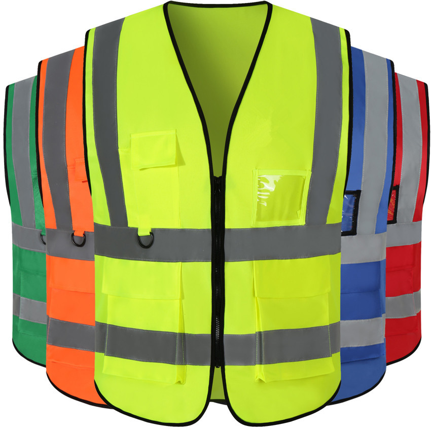 Super bright reflective vest multi-pocket pocket construction work safety clothes road sanitation traffic vest can print logo