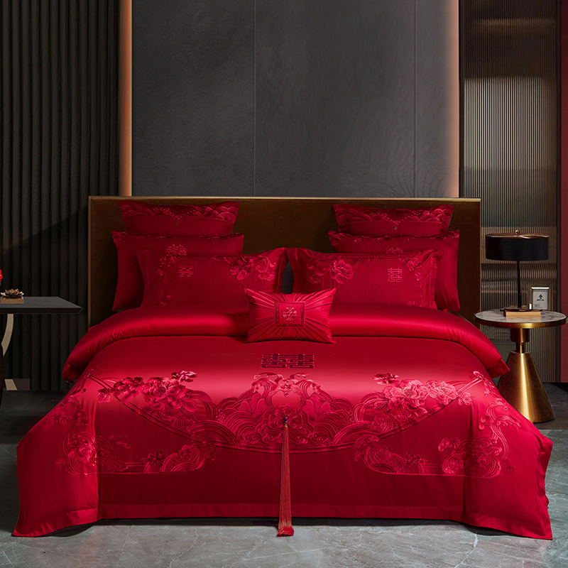Hengyuanxiang Group Caishang Wedding Four-Piece Set Pure Cotton Long-Staple Cotton High-End Chinese Style Big Red Embroidery Six-Piece Wedding Set Hengyuanxiang Group Caishang Wedding Four-Piece Set Pure Cotton Long-Staple Cotton High-End Chinese Style Big Red Embroidery Six-Piece Wedding Set