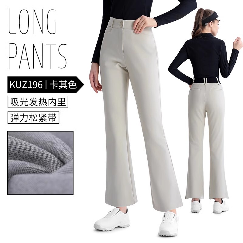 Pgm New Women's Golf Pants Autumn and Winter Fleece-Lined Warm High-Waisted Slimming Flared Pants Sports Straight-Leg Trousers