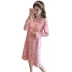 Phiên bản Hàn Quốc của váy ngủ dài tay nữ mùa xuân và mùa thu cotton dài phần lỏng lẻo XL có thể mặc bên ngoài đồ ngủ sinh viên phục vụ mùa đông