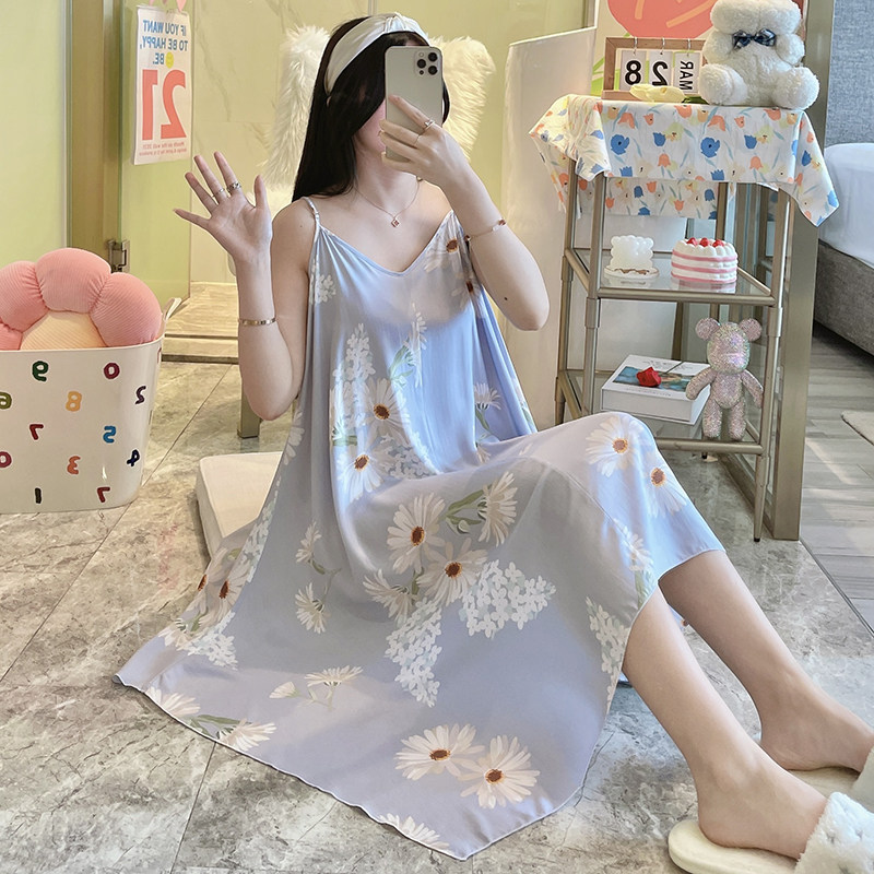 Summer cotton silk nightdress women's Japanese loose thin pajamas fresh artificial cotton long skirt princess style beautiful back suspender skirt