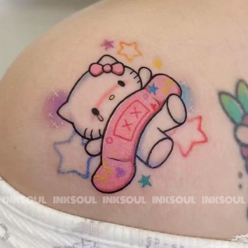 Colorful Halo Kt Cat | Cute Pink Hello Kitty Band-Aid Tattoo Stickers to Cover Scars, Collarbone, Waterproof, ins Arms Colorful Halo Kt Cat | Cute Pink Hello Kitty Band-Aid Tattoo Stickers to Cover Scars, Collarbone, Waterproof, ins Arms