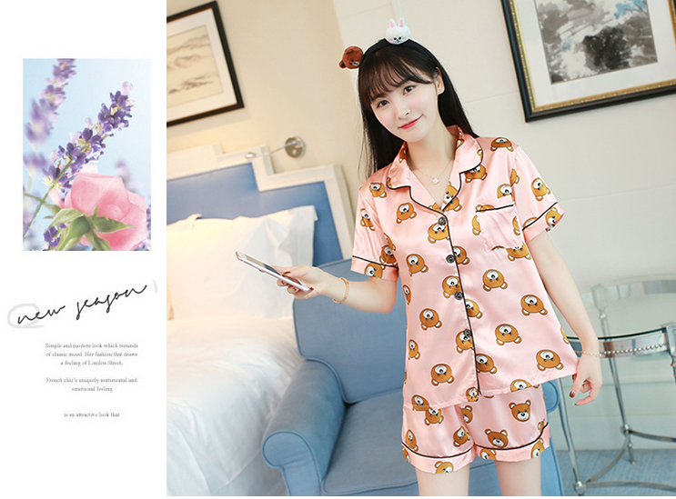 Mùa hè vài quần short lụa nam S mã áo sơ mi quần áo nhà phần mỏng cha mẹ và con cộng với phân bón XL 200 kg bộ đồ ngủ ngắn tay