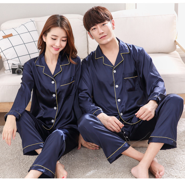 Bộ đồ ngủ dài tay đôi mùa xuân lụa mỏng cộng với chất béo cỡ lớn 200 kg nam phù hợp với dịch vụ gia đình bộ đồ thể thao nam