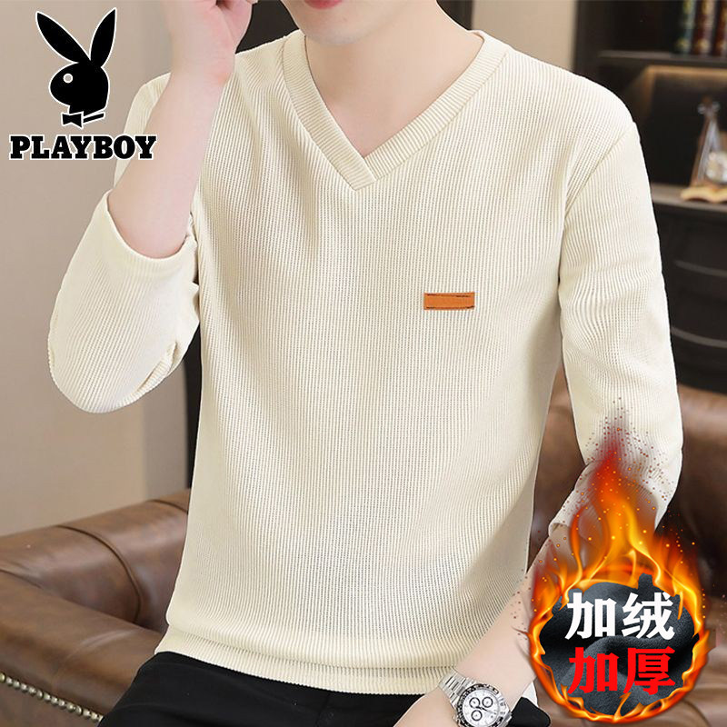 Мужской свитер с V-образным вырезом Playboy, коллекция 2025 года, осенне-зимняя приталенная рубашка с внутренней стороны, трендовый флисовый свитер