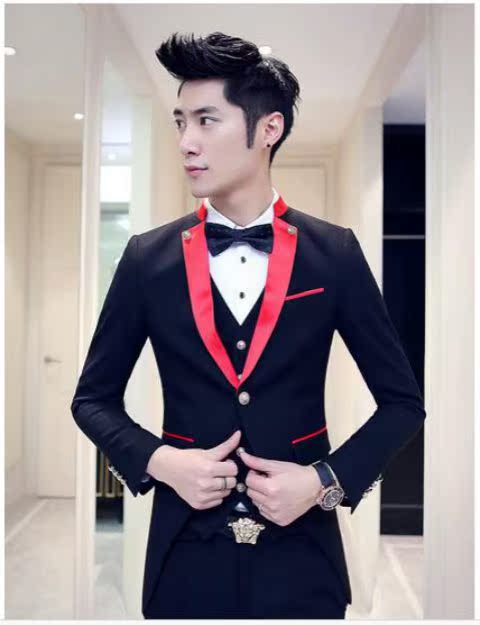 Mùa xuân mới tuxedo phù hợp với nam phiên bản Hàn Quốc của bộ đồ cưới tự trồng phù hợp với thời trang phù hợp với bộ đồ ba mảnh màu sắc áo nam