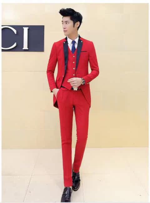 Mùa xuân mới tuxedo phù hợp với nam phiên bản Hàn Quốc của bộ đồ cưới tự trồng phù hợp với thời trang phù hợp với bộ đồ ba mảnh màu sắc áo nam