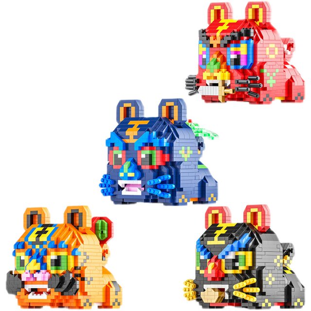 Tiny Particle Zodiac Year of the Tiger Building Blocks Five Tigers at the Door New Year Gift Children's Educational Assembly Toy Good Luck and Prosperity