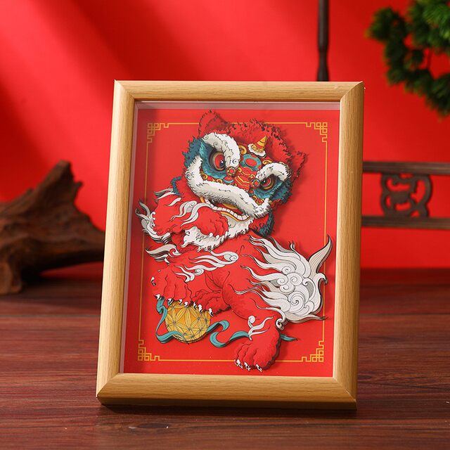 Dragon Year Chinese-Style Picture Frame Painting, Chinese Style National Trend, Lion Dance, Eight Immortals Crossing the Sea, 3D Puzzle, Paper-Cutting Room Decoration Ornament