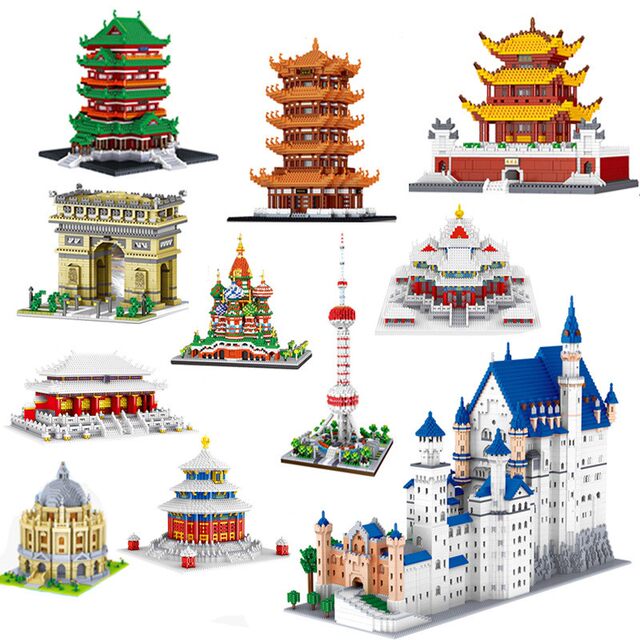 Small Particle Building Blocks Chinese Style Famous Building Models Four Famous Towers Tiananmen Great Wall Educational Toys Assembly