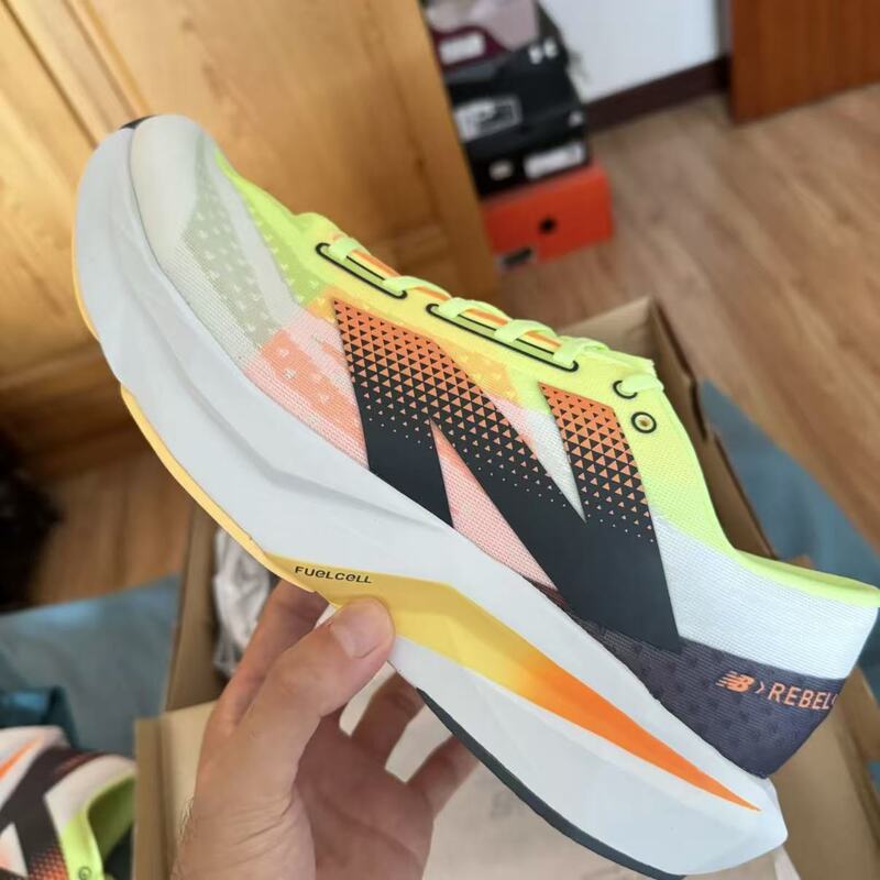Newbalancefuelcellrebelv4 Mesh Trendy Comfortable Shock-Absorbing Casual Shoes White Green Orange Mfcxll4