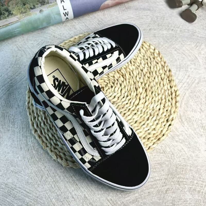 Vans Dx Canvas Black and White Checkerboard Pattern Shock-Absorbing, Wear-Resistant, Lightweight, Breathable Low-Top Sneakers, Unisex