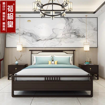 New Chinese style solid wood double bed Modern simple light luxury high-end bedroom soft bed 1 8m master bedroom high box double bed