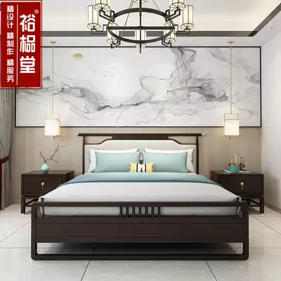 New Chinese solid wood double bed modern simple light luxury high-end bedroom soft bed bed 1 8M master bedroom high box double bed