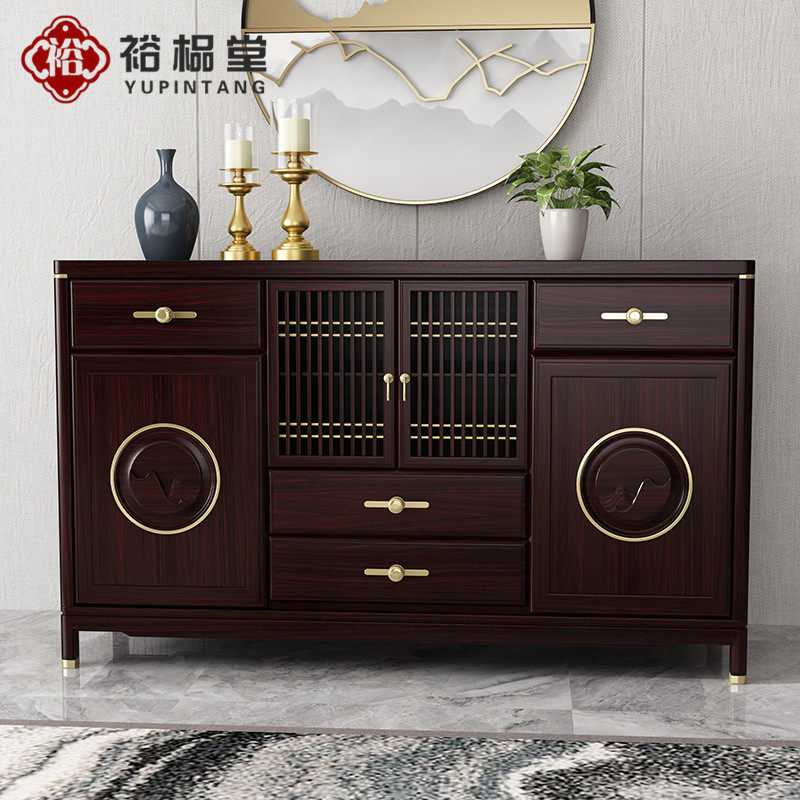 New Chinese Ujin Wood Dining Cabinet Hyun Guan Cabinet Living Room Light Lavish Solid Wood Tea Water Cabinet Retro Against Wall Storage Tea Side Cabinet