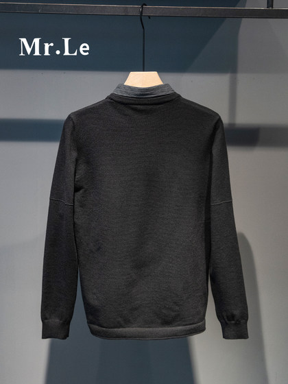Mr. Le 가짜 투피스 스웨터 남성용 일본식 셔츠 칼라 한국 스타일 트렌디 가을 바닥 스트라이프 울 스웨터