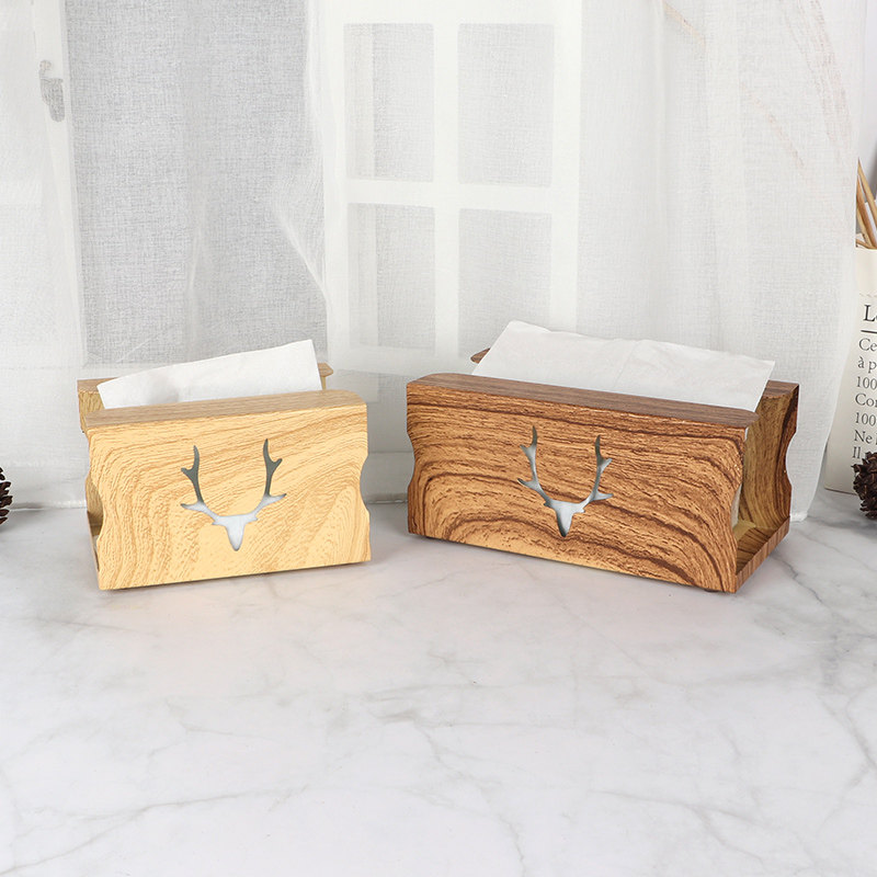 Elegant and simple Japanese-style wood grain tissue box living room home restaurant pumping paper box tissue holder creative desktop decoration