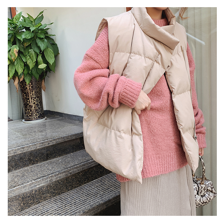 Áo vest cotton nữ mùa thu đông 2018 phiên bản mới của Hàn Quốc có phần cổ áo ngắn lỏng lẻo đầm nữ