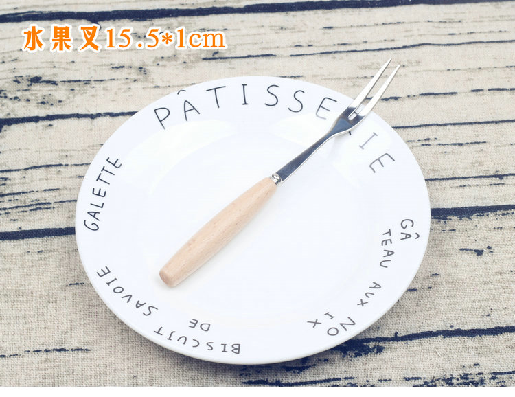 Tay cầm bằng gỗ dao kéo Tay cầm bằng gỗ trái cây bít tết và nĩa đũa đặt bộ sành ăn - Đồ ăn tối dĩa ăn