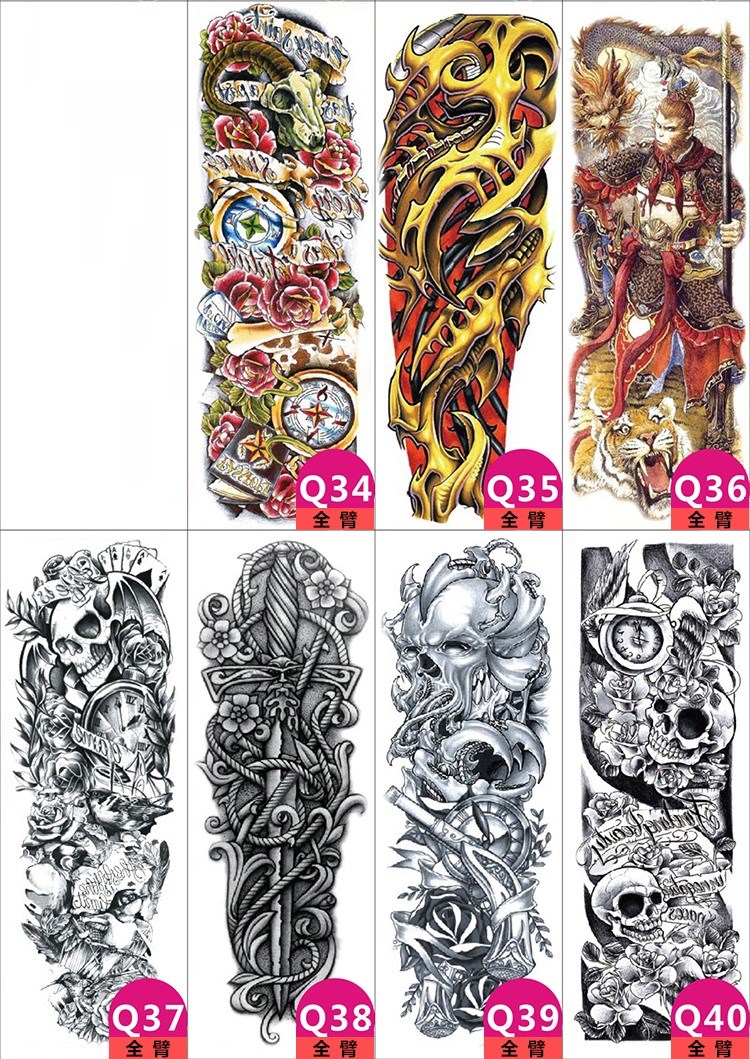 3 cánh tay đầy đủ + 3 cánh tay nửa cánh tay lớn vĩnh viễn cánh tay hình xăm totem không thấm nước kéo dài xã hội nam nữ vẽ tranh cơ thể hình xăm dán đẹp cho nữ