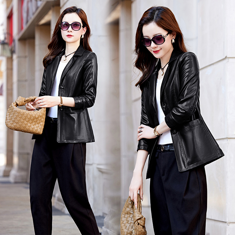 Haining Sheepskin Suit Leather Jacket for Women 2026 Spring and Autumn New Style High-End Fashion Slim Fit Genuine Leather Blazer
