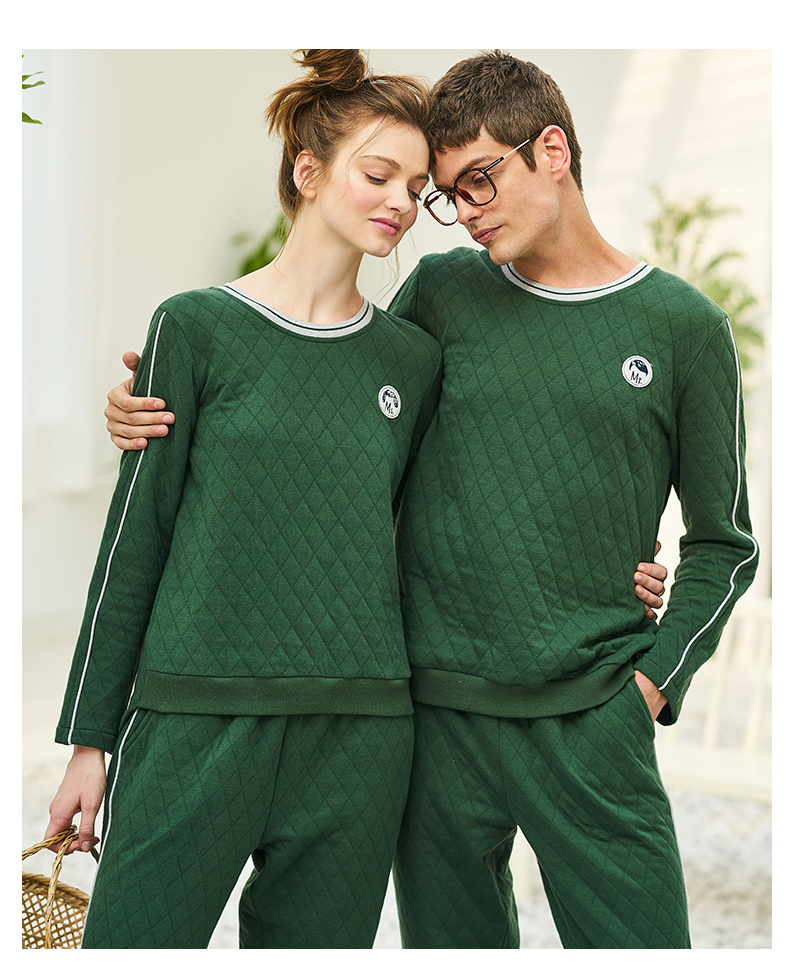 Mùa thu hươu mùa thu và mùa đông cổ tròn tay dài cotton lụa vài bộ đồ ngủ nam màu rắn và phụ nữ giản dị phần mỏng phục vụ nhà đồ lót nam
