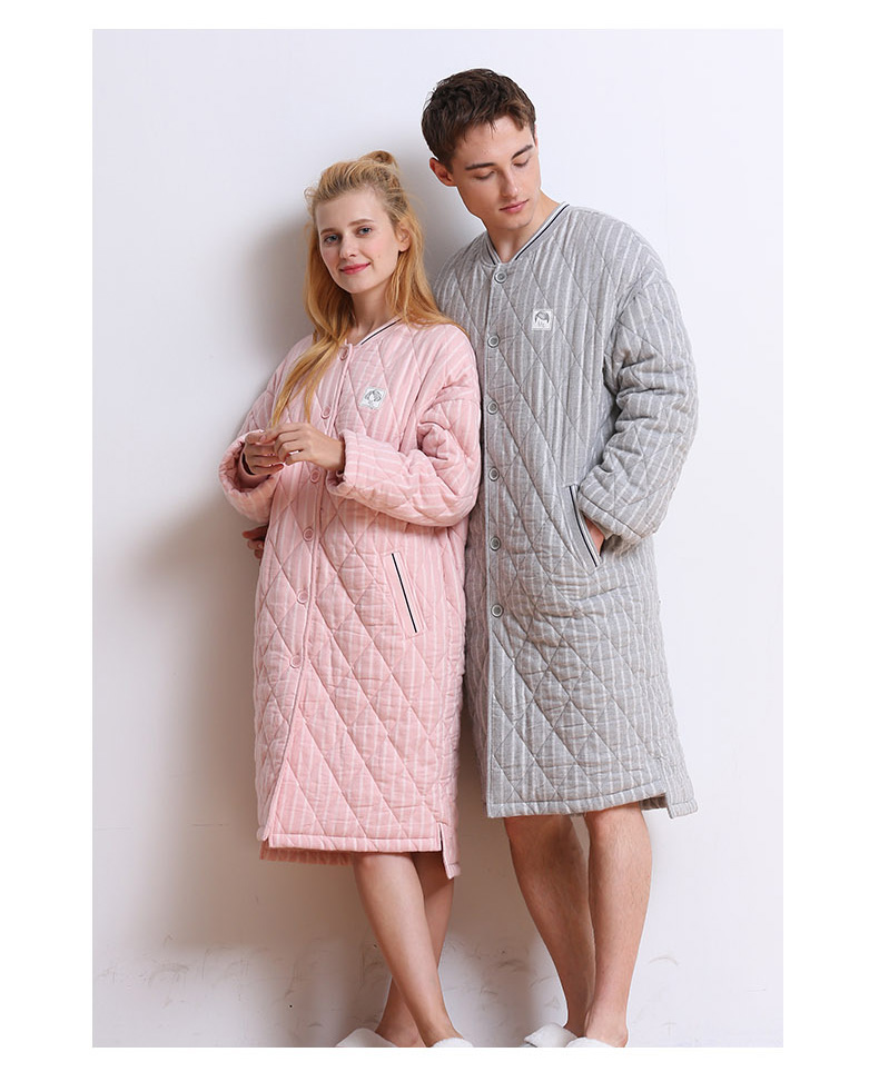 Mùa thu hươu mùa đông mới dài tay đôi dệt bông áo choàng nữ cardigan dày quilted sọc áo choàng tắm nhà nam váy ngủ nam 