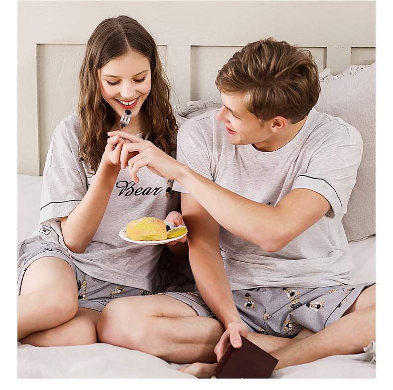 Mùa thu hươu vài đồ ngủ cotton ngắn tay mùa hè đơn giản chữ đồ ngủ nam giới và phụ nữ mô hình cotton mùa hè phục vụ nhà phù hợp với bộ thu đông cho vợ chồng