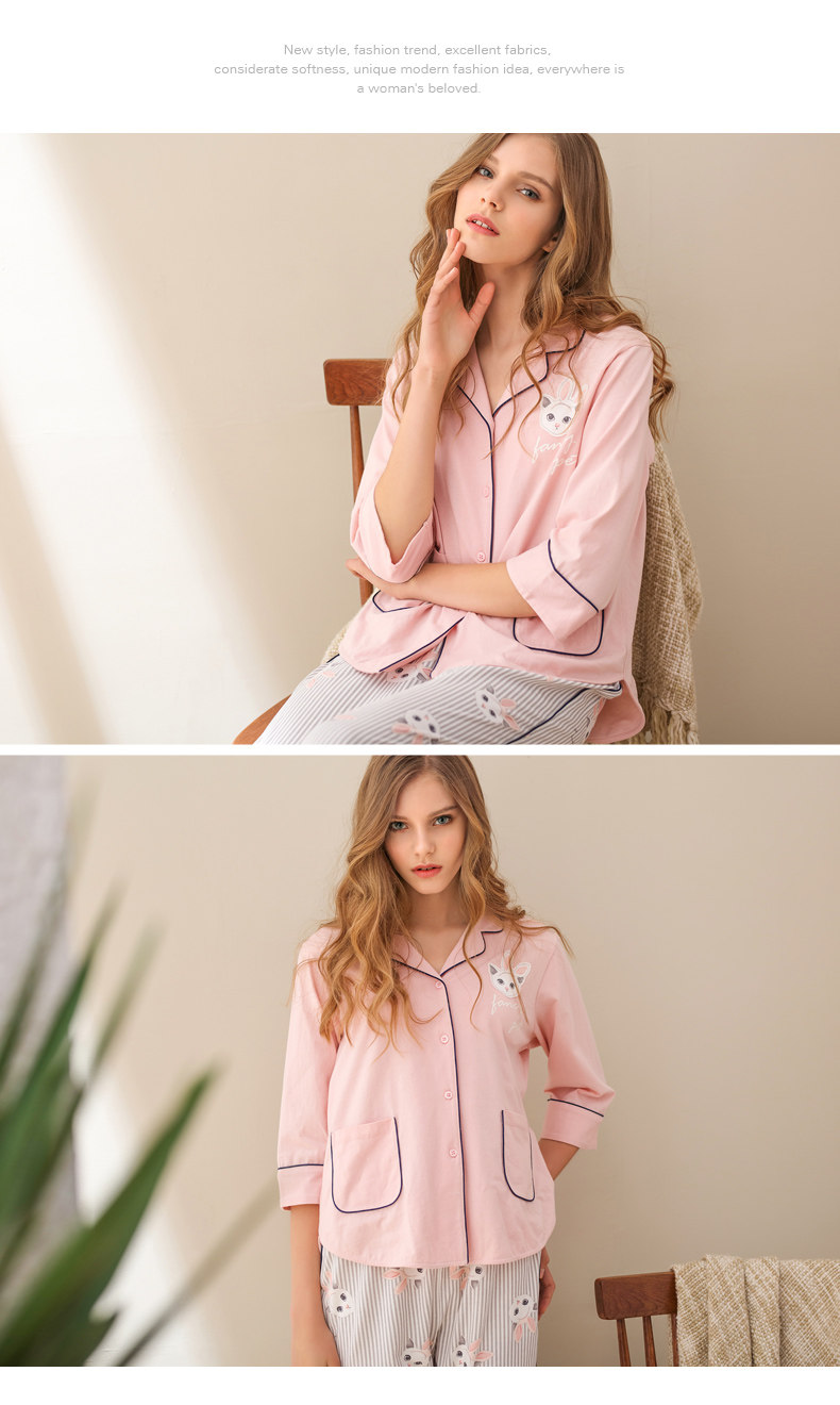 Pyjama pour femme en Coton à manches - Ref 2993695 Image 11